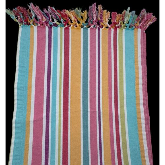 Pier 1 Table Runner Lot 2 Multicolored Striped Tassels Fringed 72" Bright Pink - Picture 12 of 14